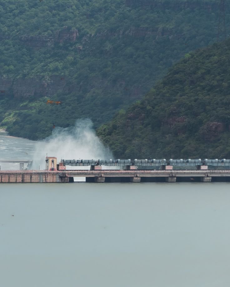 Pathala Ganga in Srisailam, Andhra Pradesh, with beautiful Krishna River views surrounded by the scenic Nallamala Hills.