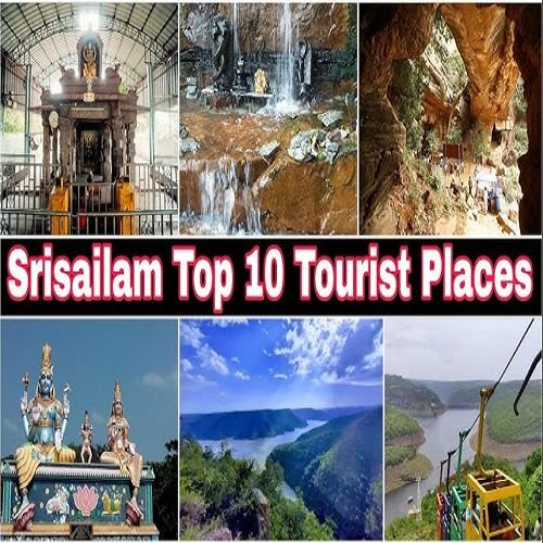 Top 10 Tourist Places in Srisailam, including Srisailam Dam, Mallikarjuna Swamy Temple, Pathala Ganga, Sakshi Ganapathi Temple and the scenic Nallamala Hills in Andhra Pradesh.